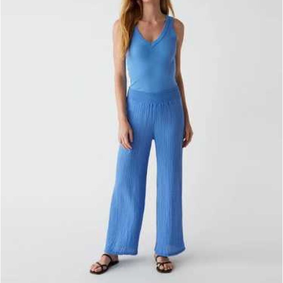 NWT Michael Stars Susie Smocked waist Blue Wide-Leg Pants - Picture 9 of 10